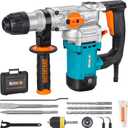 Berserker 1-1/8" SDS-Plus Rotary Hammer Drill with 1/2" SDS Plus Shank Keyless Chuck Adapter, 9 Amp 3 Functions Corded Rotomartillo for Fast Drilling in Concrete,Brick,Masonry,Metal,Wood