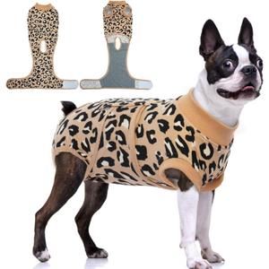 FUAMEY Recovery Suit for Dogs After Surgery,Soft Breathable Dog Bodysuit E-Collar & Cone Alternative Surgical Suit,Male Female Dog Neuter Spay Suits Anti Licking Wounds Onesie Brown Leopard L (L(Back:16.1-20.1in,WT:23-48lbs))