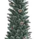 C6 Ft Unlit Pencil Christmas Tree, Slim Artificial Holiday Tree w/ 267 Snowy PVC Branch Tips, 31 Pine Cones, Realistic Hinged Xmas Tree for Home, Office, Party, Holiday