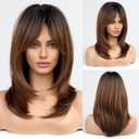 Alanhair Ombre Brown Wigs for Women,HAIRCUBE Long Layered Wigs with Bangs Heat Resistant Synthetic Fibre Wigs