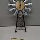 Rustic Windmill Table Clock for Living Room Decor, Vintage Galvanized Metal & Wood Desk Clock with Silent Quartz Movement, Farmhouse Windmill Decor for Living Room, Mantel, Shelf & Office
