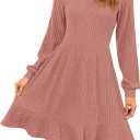 AUSELILY Womens Fall Dress 2025 Square Neck Long Sleeve Dresses Casual A Line Knit Sweater Dress with Pockets (Pink, L)