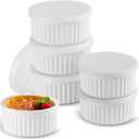 Koluti 6-Pack Nonstick Silicone 4oz Ramekins with Lids, Oven Safe Creme Brulee Baking Small Bowls, Souffle Ice Cream Pudding Dessert Dipping Sauce Cups, BPA Free, Microwave & Freezer & Dishwasher Safe (Round-White)