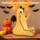 Ghost Walking Dog Statue Decor with LED, Halloween Spooky Ghost Dog Resin Figurine,Cute Light-Up Finger Ghost Decorations for Party, Home, Bedroom, Shelf, Table Centerpiece (Girl)