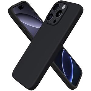ORNARTO Compatible with iPhone 16 Pro Case 6.3", Slim Liquid Silicone 3 Layers Soft Gel Rubber Shockproof Protective Case with Anti-Scratch Microfiber Lining-Black