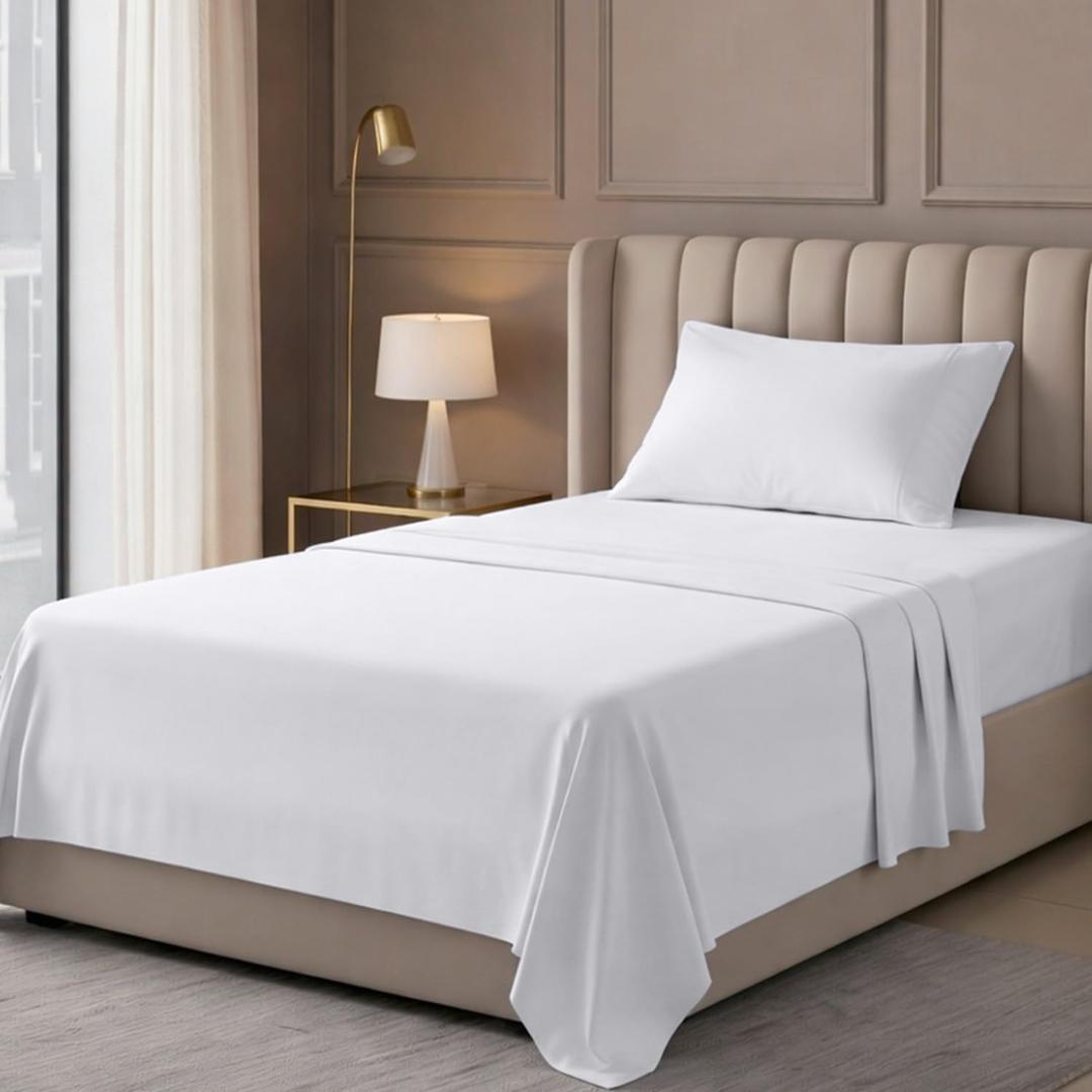 Hotel Twin Size Sheet Set – 3 Piece Luxury Bedding Sheets, Deep Pocket Soft & Breathable Microfiber Bed Sheets, 1 Fitted Sheet, 1 Flat Sheet and 1 Pillowcase – Oeko Tex (White)