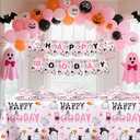 194Pcs Pink Halloween Booday Party Decorations, Happy Booday Tableware Set Banner Paper Plates Cups Napkins Tablecloth Little Boo Supplies Serve 24 Guest (7 inch, 9 inch)