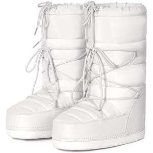 QLR Womens Winter Snow Boots Mid Calf Anti-Slip Boots with Warm Lining Lace-up Outdoor Shoes 8.5