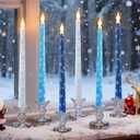 6 Pcs Snowflakes Wonderland Flameless Taper Candles 11 Inch Winter Battery Operated LED Candles Blue White Table Centerpiece for Christmas Xmas Holiday Party Decor