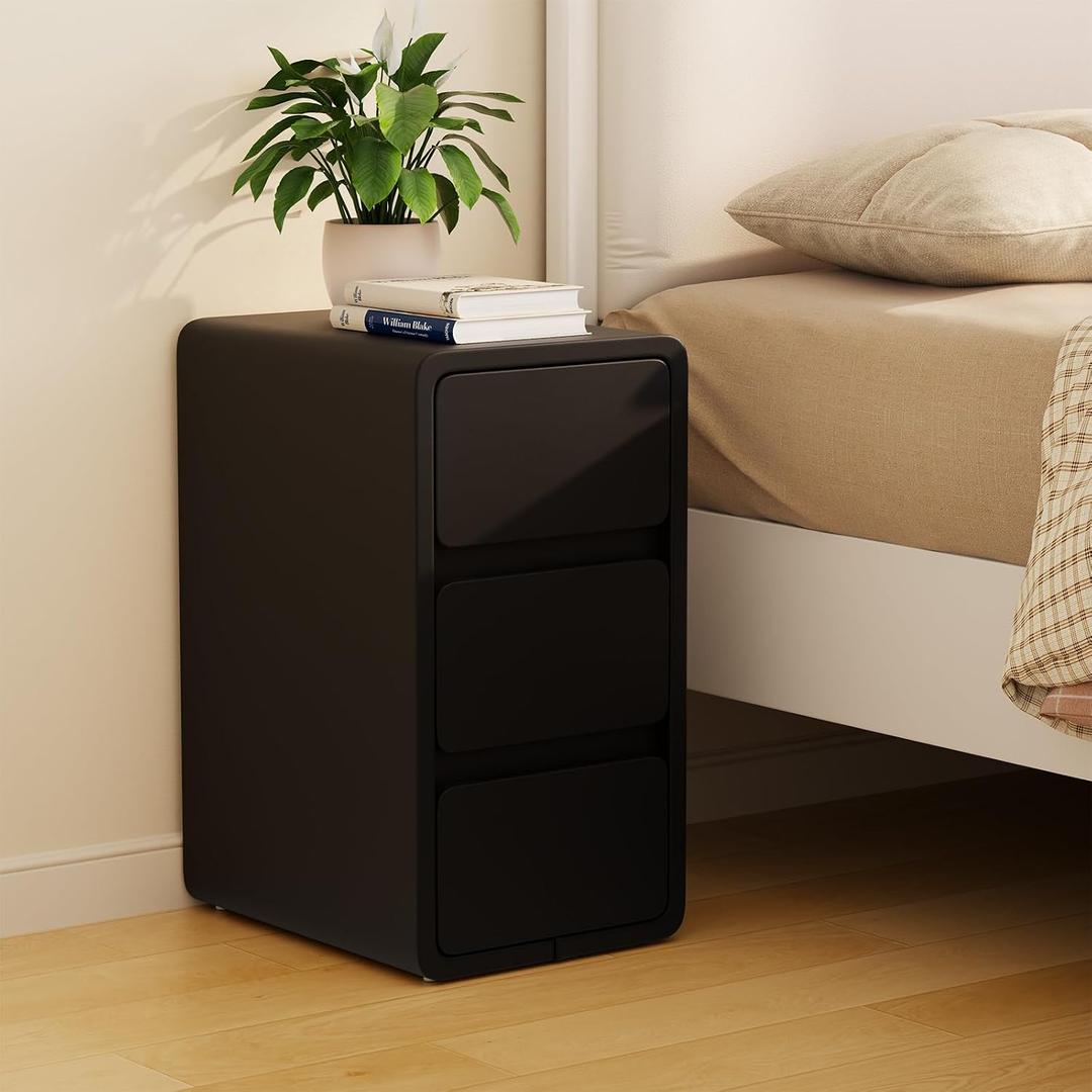 AQIMUELE Narrow Bedside Table,Narrow Night Stand with Drawers,Small Night Stand with Leather Surface for Bedroom, 11.8"W