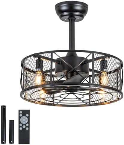 ADXEICE 18" Caged Ceiling Fan with Light Farmhouse Fandelier with Light and Remote Ultra-Quiet Rustic Chandelier Fan - for Kitchen, Living Room, Nursery,Cat Spaces