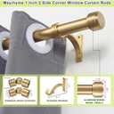 Warm Gold Corner Window Curtain Rods with Aluminum End Cap Finials and Brackets,1 Inch Diameter Bay Window Curtain Rods,2 Sided 36-72 Inch Adjustable Drapery Rod