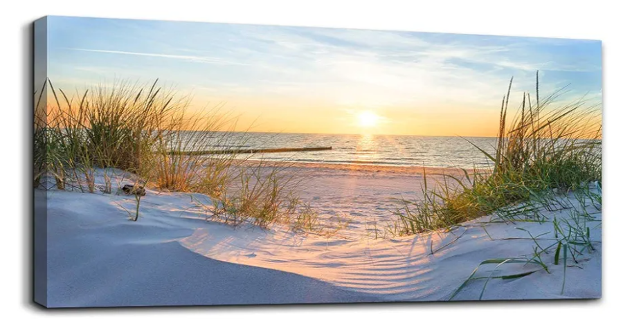Canvas Wall Art For Living Room Super Large Size Wall Decor For Office Canvas Art Framed Pictures Artwork Blue Sun Beach Grass Ocean Landscape Paintings Bedroom Decor Seascape Draw Home Decorations