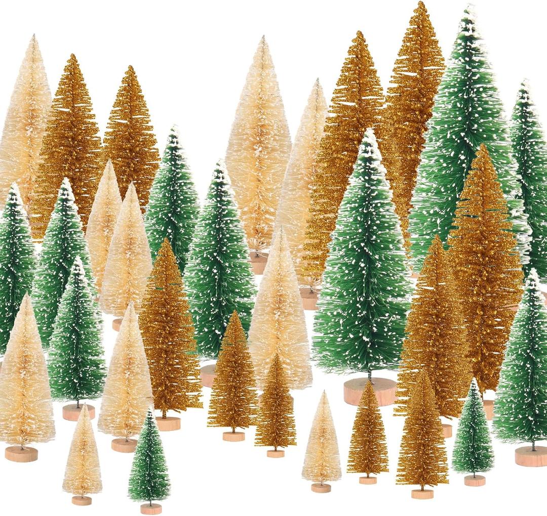 Desktop Miniature Pine Tree Tabletop Christmas Tree Small Pine Tree Decor Christmas Tree Toppers 30pcs(Silver/Gold/Green 30pcs)