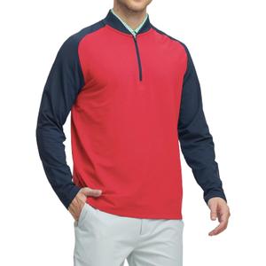 M MAELREG Quarter Zip Pullover Men Moisture Wicking Micro Fleece Performance Raglan Collarless Golf Sweatshirts for Men (Red, L)