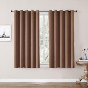 ChrisDowa Blackout Curtains 70 inches Wide for Bedroom - 2 Panels Set Extra Wide Grommet Thermal Insulated Room Darkening Curtains for Living Room (Cappuccino, 70 x 63 Inch)