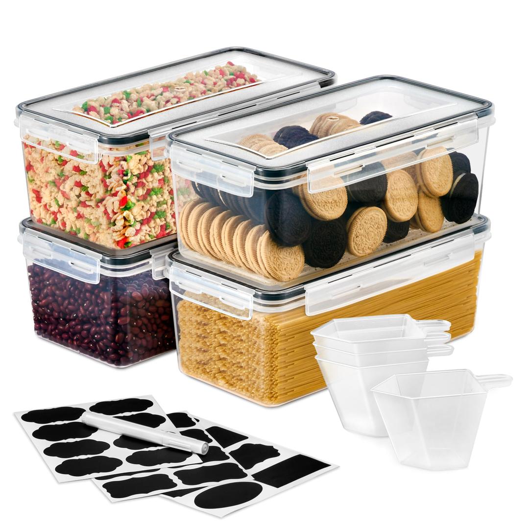 Sorbus Food Storage Containers - Pack of 6 - Air Tight, Four-Way Snap Lids Keeps Food Fresh - Store Cereal, Pasta, Flour, Nuts, Candy - Durable Plastic Kitchen Pantry Bins