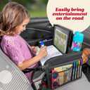 Lusso Gear Car Seat Tray - Dry-Erase Lap Desk for Kids Travel Activities - Snack & Cup Holder for Car Back Seat Organizer - Tablet Stand for Toddler Travel Essentials - Black