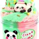 Cloud Slime Pink Green Big Jar 7OZ, Kids Slime Party Favors, Non Sticky Scented Putty with Cute Flower Slices, Sensory Toys for Stress Relief, Christmas Stocking Stuffers for Girls Boys