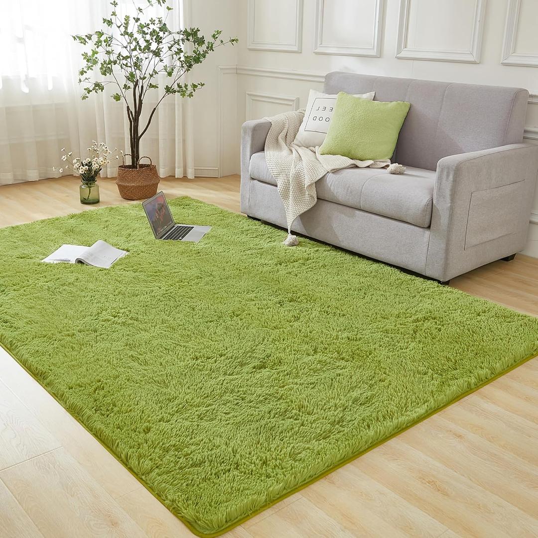 Andency Olive Green Soft Area Rugs for Living Room Bedroom, 5x8 Fluffy Shaggy Bedside Rug, Non-Slip Large Shag Fuzzy Plush Carpets for Bedroom Kids Dorm Nursery Home Decor Aesthetic