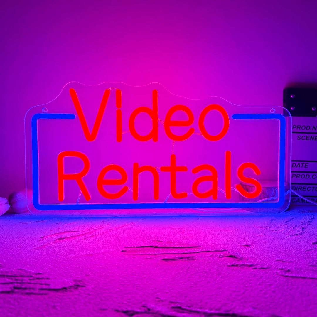 Allball Video Rentals Neon Sign, Movie Night LED Neon Light USB Powered Dimmable, for Home Cinema Basement Bar Gaming Room Private Cinema Movie Theme Birthday Gifts(15.7 * 7.8 In)