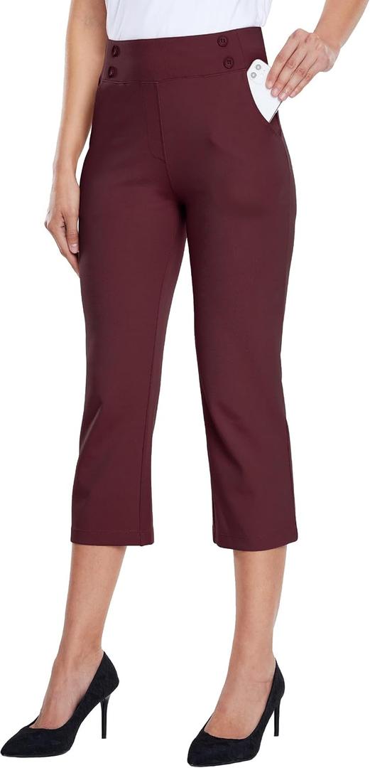 Willit Women's Capri Pants Dress Yoga Capri Stretch Business Work Casual Capris Straight Leg Office Pants 21" (M)