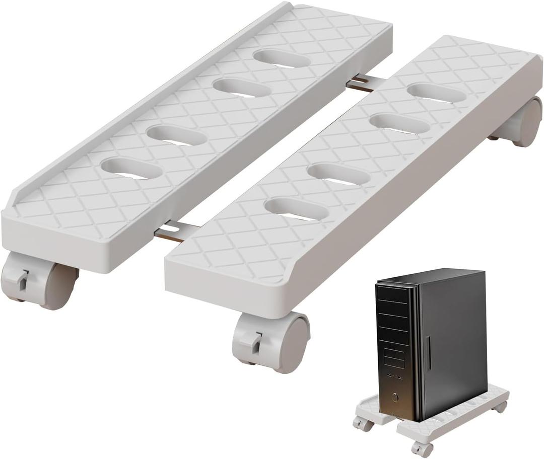 Adjustable Mobile CPU Stand, Ventilated Computer Tower Stand with 4 Caster Wheels Fits Most PC Tower, Under Desk CPU Holder PC Floor Cart Computer Riser for Gamers and Students (Large White)