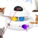 Interactive Cat Toys for Indoor Cats,4-in-1 Automatic Kitten Toy with Laser, Fluttering Butterfly, Moving Feather & Track Balls, USB Rechargeable Self-Play Electronic Toy for Kittens & Adults