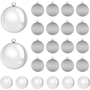 80Pcs Bezel Pendant Trays Blanks 25mm, Winspeed 40Pcs Silver Stainless Steel Bezel Trays and 40Pcs Clear Glass Cabochon Pendants for Jewelry Making, DIY Blank Pendant Trays Kit for Crafts
