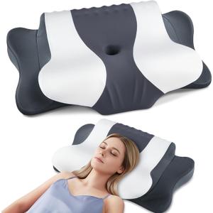 DONAMA Cervical Neck Pillow for Pain Relief, Orthopedic Contour Neck Pillow with Memory Foam Ergonomic Pillows with Dual Heights for Back, Stomach and Side Sleepers (Dark Grey) (Standard 27"16")