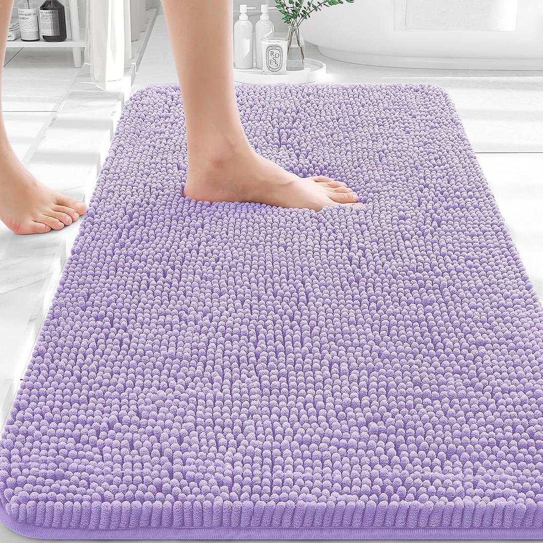 OLANLY Bathroom Rugs 30x20, Extra Soft Absorbent Chenille Bath Rugs, Rubber Backing Quick Dry, Machine Washable Bath Mats for Bathroom Floor, Tub and Shower, Home Decor Accessories, Lavender