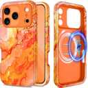 Casetego for iPhone 17 Pro Case,Compatible with MagSafe,[Military Grade Drop Test] Full Body Protection Slim Shockproof Rugged Marble Women Girls Case for iPhone 17 Pro 6.3 inch,All Orange