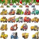 Pinkunn 36 Pcs Christmas Vehicle Wood Ornaments Set Transportation Hanging Ornaments Gifts for Tree Decor (Construction Vehicles)