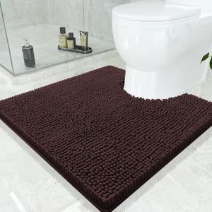 Smiry Luxury Chenille Toilet Rugs U-Shaped 24x24, Soft Absorbent Non-Slip Contour Bathroom Rugs for Toilet, Machine Washable Contoured Bath Mats, Brown