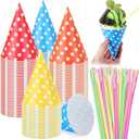 Eaasty 400 Pcs Snow Cone and Straws Cone Cups 4.5 oz Spoon Straws Disposable Paper Cups Straw Spoon for Slush Shaved Ice Cream Sorbet Water (Candy Color)