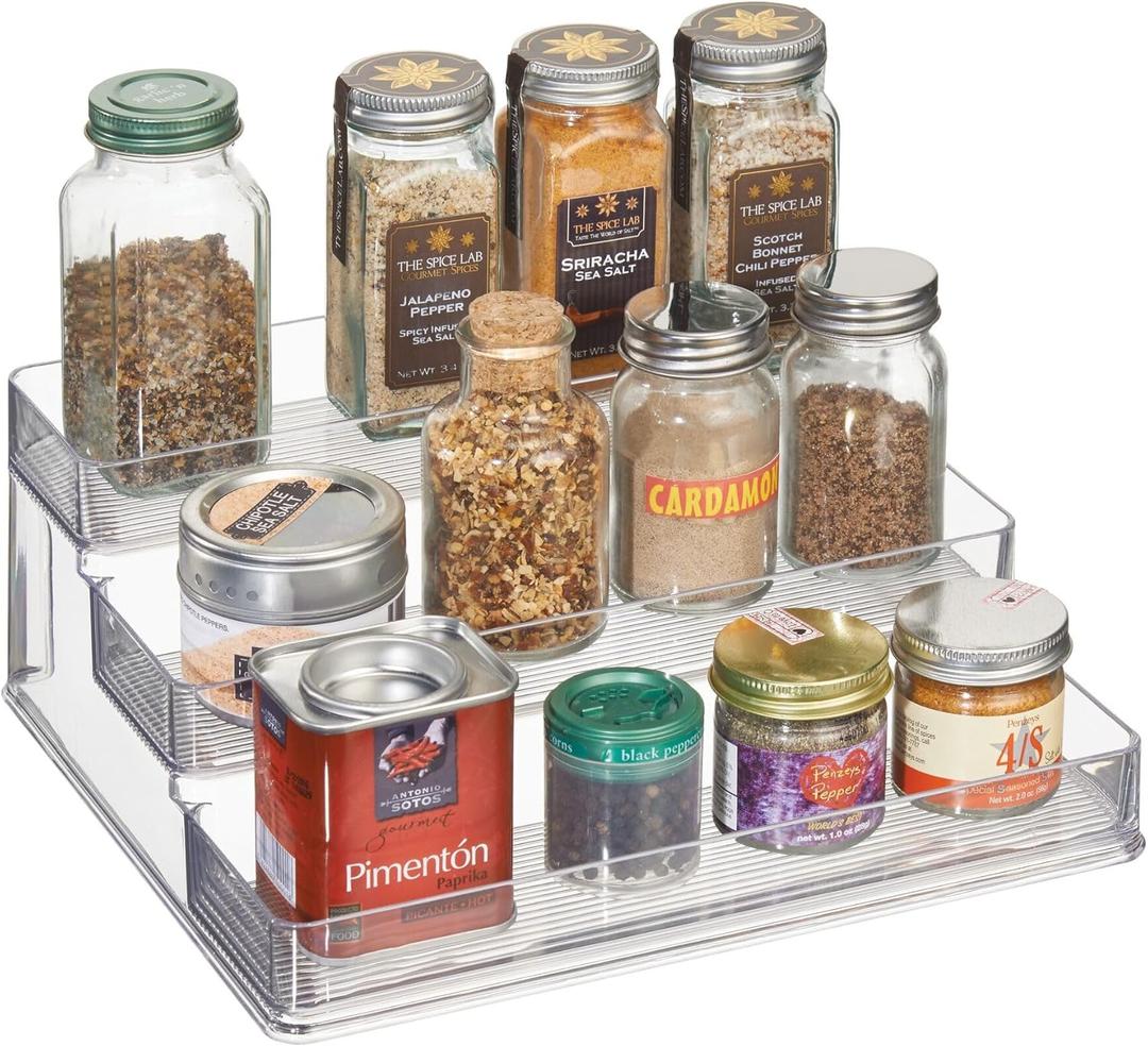 iDesign 3-Tier Spice Rack Organizer for Cabinets, Pantry or Countertop - Clear - Made in USA