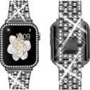Compatible with Apple Watch Band 38mm 40mm 41mm 42mm 44mm 45mm 46mm 49mm+ Case, Women Jewelry Bling Diamond Rhinestone Replacement Metal Bands