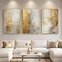 Large Framed Gold Abstract Wall Art for Living Room, 3 Piece Canvas Prints, 24" W x 36" H x 3Pcs