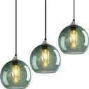 Gray Green Glass Pendant Lights Kitchen Island Lighting Globe Pendant Light Fixtures Modern Pendant Lighting for Kitchen Island Bedroom Living Dining Room Light Fixture(7.87in, 3-Pack)