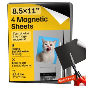 Strong Self-Stick Adhesive Magnetic Sheets 4 Pcs (8.5x11"/22x28cm)  Customizable Magnetic Paper for Photo, Magnet Stickers, Labels, Crafts; for Fridge, Lockers, Whiteboards, Office, Projects (Black)