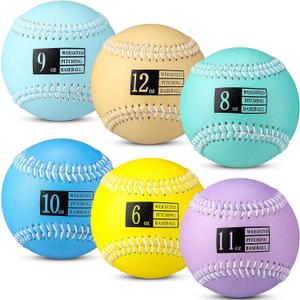 Soulchen 6 Pack Weighted Baseball 9 Inch Training Baseball Weighted Balls for Strength & Velocity Training (6oz, 8oz, 9oz, 10oz, 11oz, 12oz)