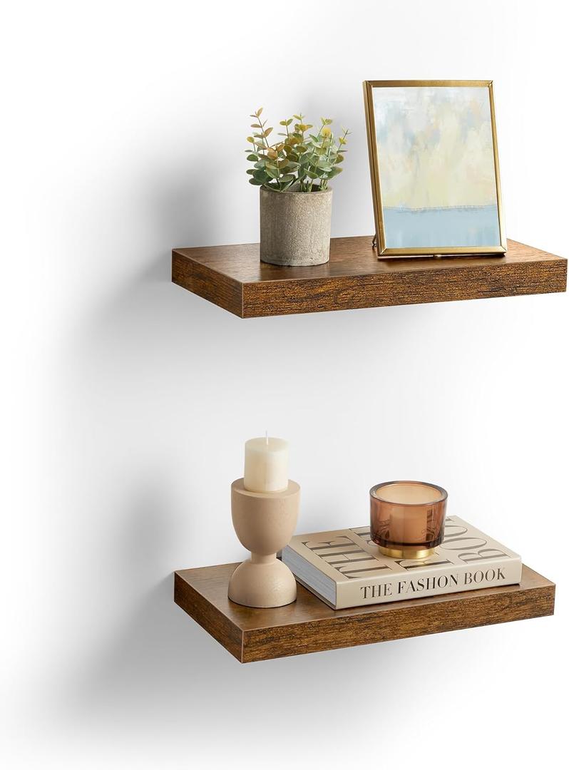 VASAGLE Wall Shelves Set of 2, Floating Shelves, Wall Mounted, 8 x 15.7 x 1.5 Inches, Display Shelves for Picture Frames, Wall Decor, Hanging Shelf for Living Room, Kitchen, Rustic Brown ULWS054B01