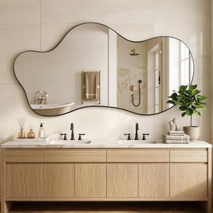 Irregular Wall Mirror, 28"x55" Asymmetrical Mirror with Metal Frame, Modern Wavy Decorative Mirrors for Bathroom, Wall Decor, Entryway, Living Room, Black