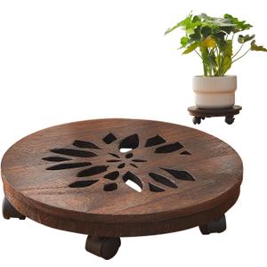 Wood Plant Stand Indoor,Plant Caddy with Lockable Wheels,Pot Stand,Rolling Plant Stand with CastersPlant Dolly with Wheels ,Low Heavy Duty Plant Base with Wheels (12")