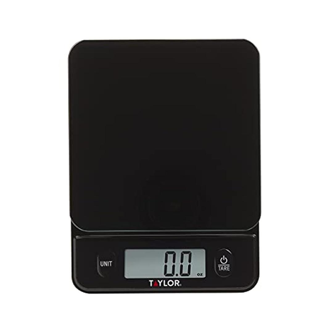 Taylor Glass Top Food Scale with Touch Controls, 11 lb Capacity, Sleek Black Design for Precision Food Measurement in Grams and Ounces