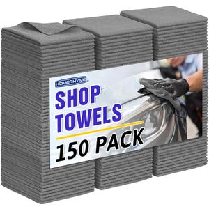 HOMERHYME Microfiber Cleaning Cloth,150 Pack Grey Cleaning Rags, Bulk All-Purpose Lint-Free Shop Towels Wipes, Commercial Micro Fiber Cleaning Towels Washcloth for Car Garage Housekeeping 11.5"*11.5"
