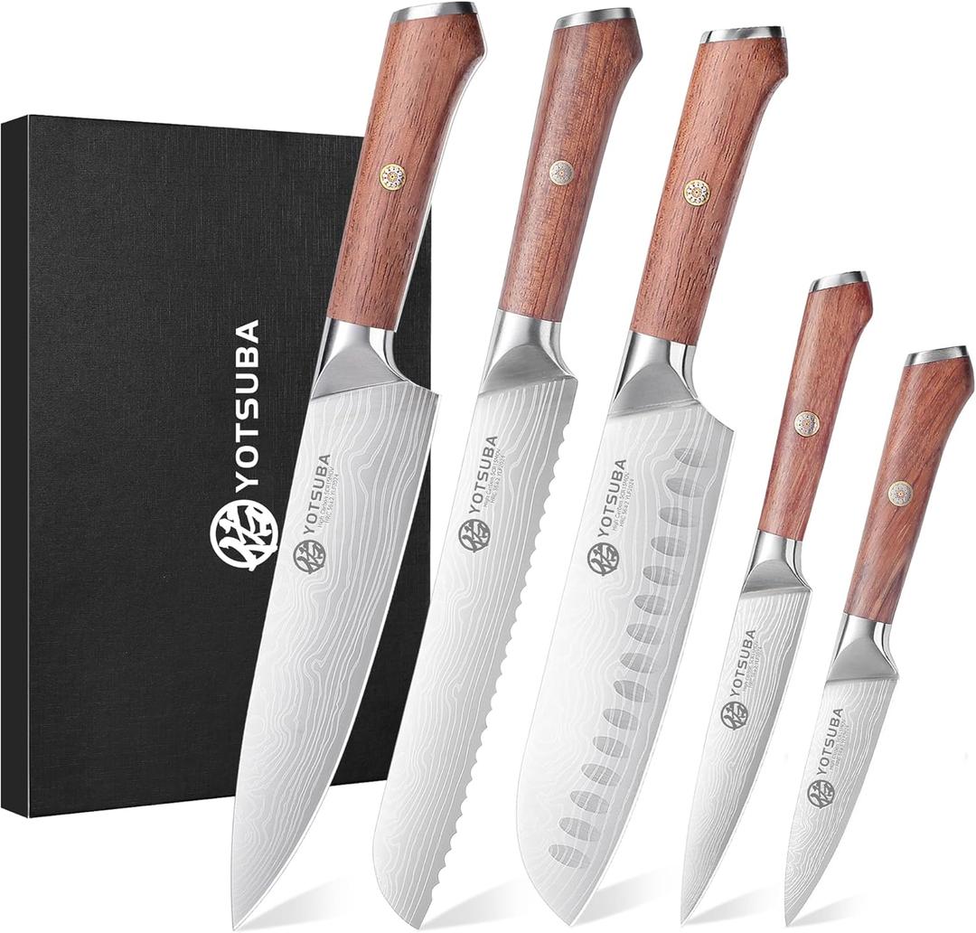 YOTSUBA 5PCS Kitchen Knives Set, Kitchen Knife Set, German High Carbon Stainless Steel Ultra Chef Knife Sets with Ergonomic Handle for Chopping Vegetable and Cooking