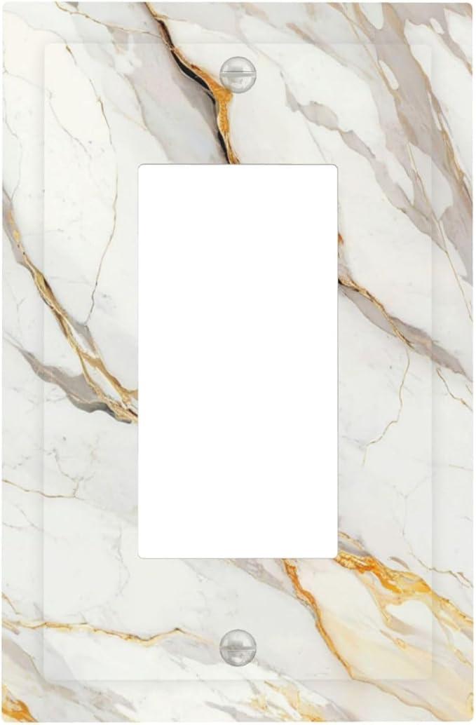 Light Switch Cover Plate White Gold Marble Modern Abstract Luxury 1 Gang Outlet Covers Single Rocker Decorative Switch plates Electrical Wall Plates GFCI Receptacle for Bathroom Bedroom Decor (1-Gang Rocker, 5 x 3 IN)