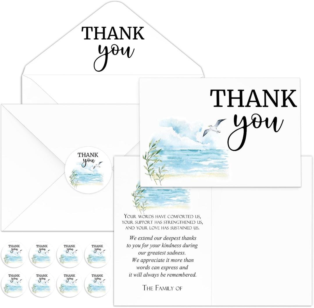 Fumete 50 Set Funeral Thank You Cards with Envelopes and Stickers Thank You Sympathy Cards with Meaningful Message Bereavement for Funeral Family Loved Ones Celebration of Life(Dove)