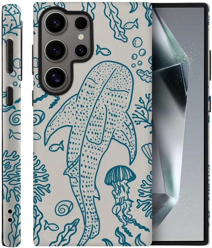 Case for Samsung Galaxy S25 Ultra,Oceans Whales Sharks Phone Case Drop Resistant Frosted 2 in 1 Solid Dual-Layer Cover for Girl Women